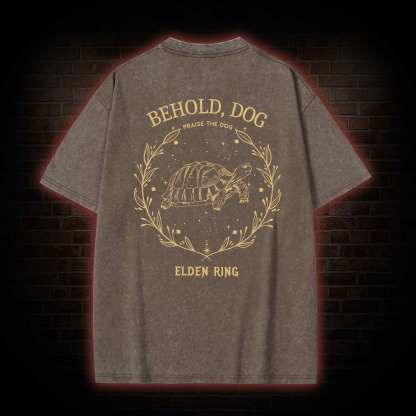 Behold Dog Front Back Washed T-shirt