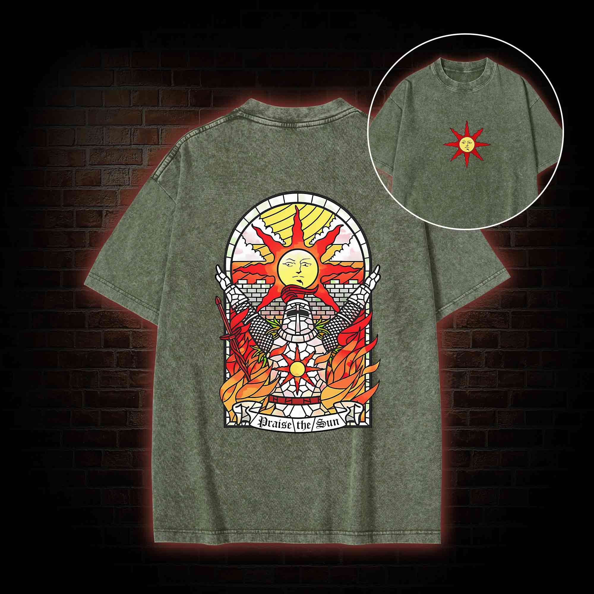 Praise the Sun Back Print Washed T-shirt