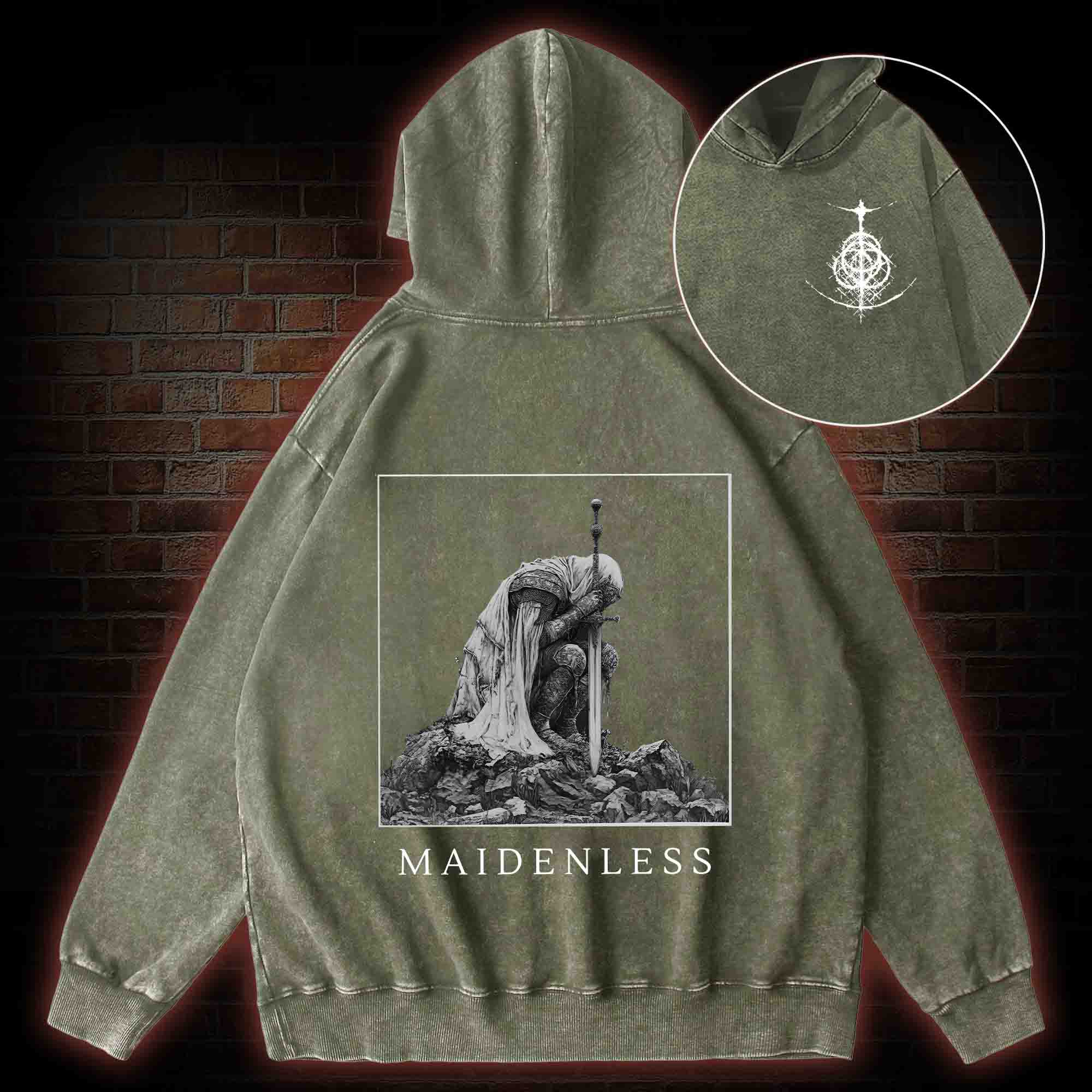 Maidenless Back Print Washed Hoodie