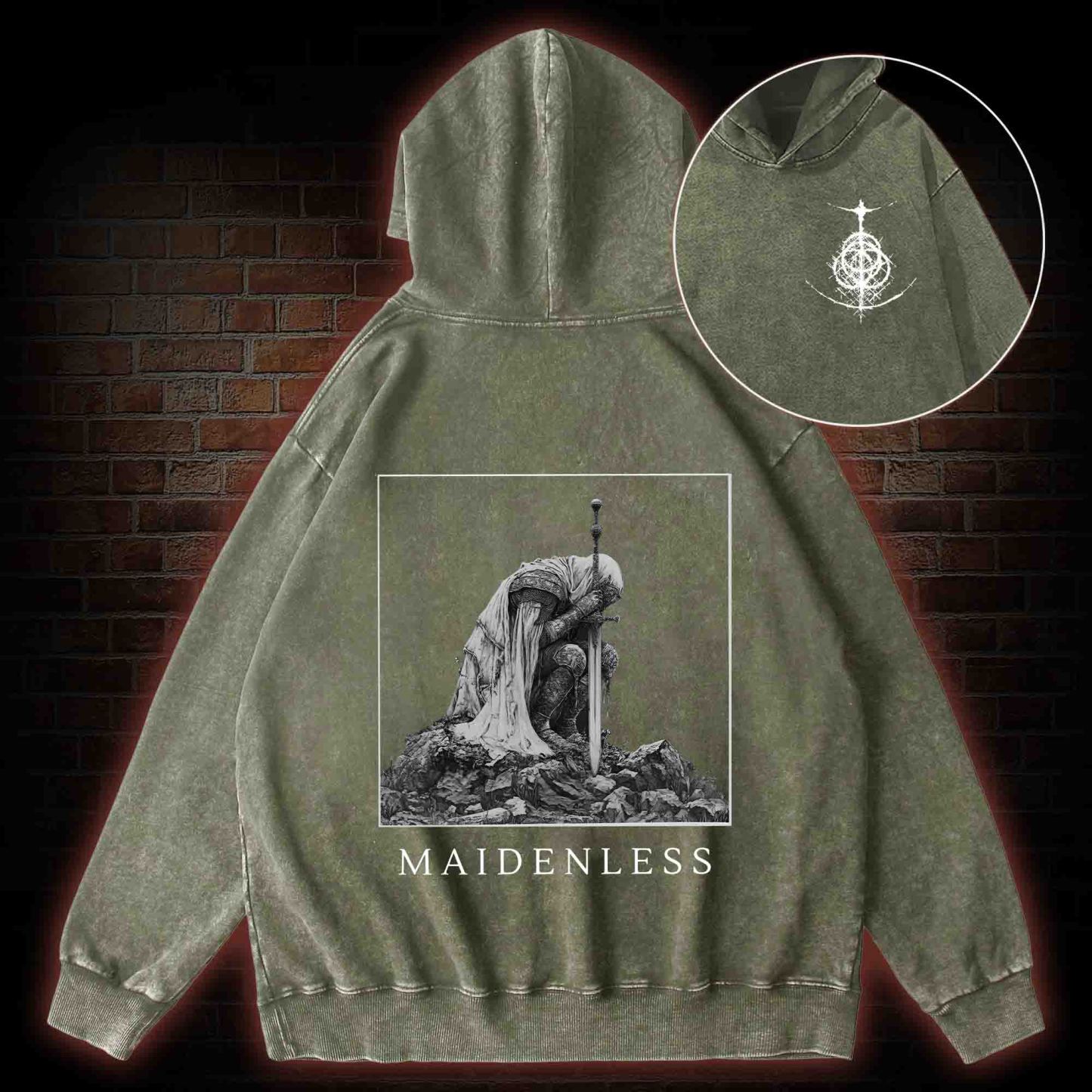 Maidenless Back Print Washed Hoodie