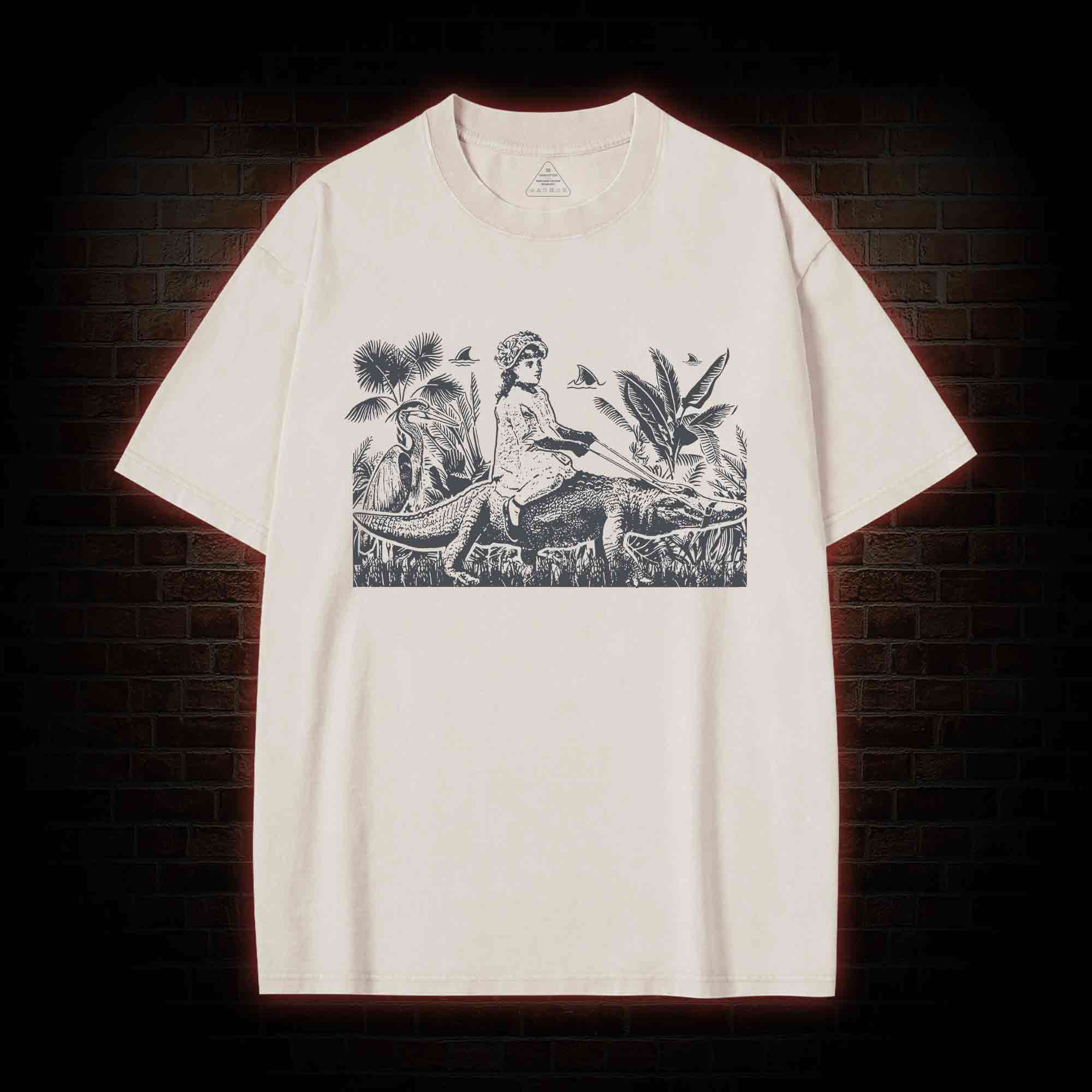 Girl Riding Alligator Washed T-shirt