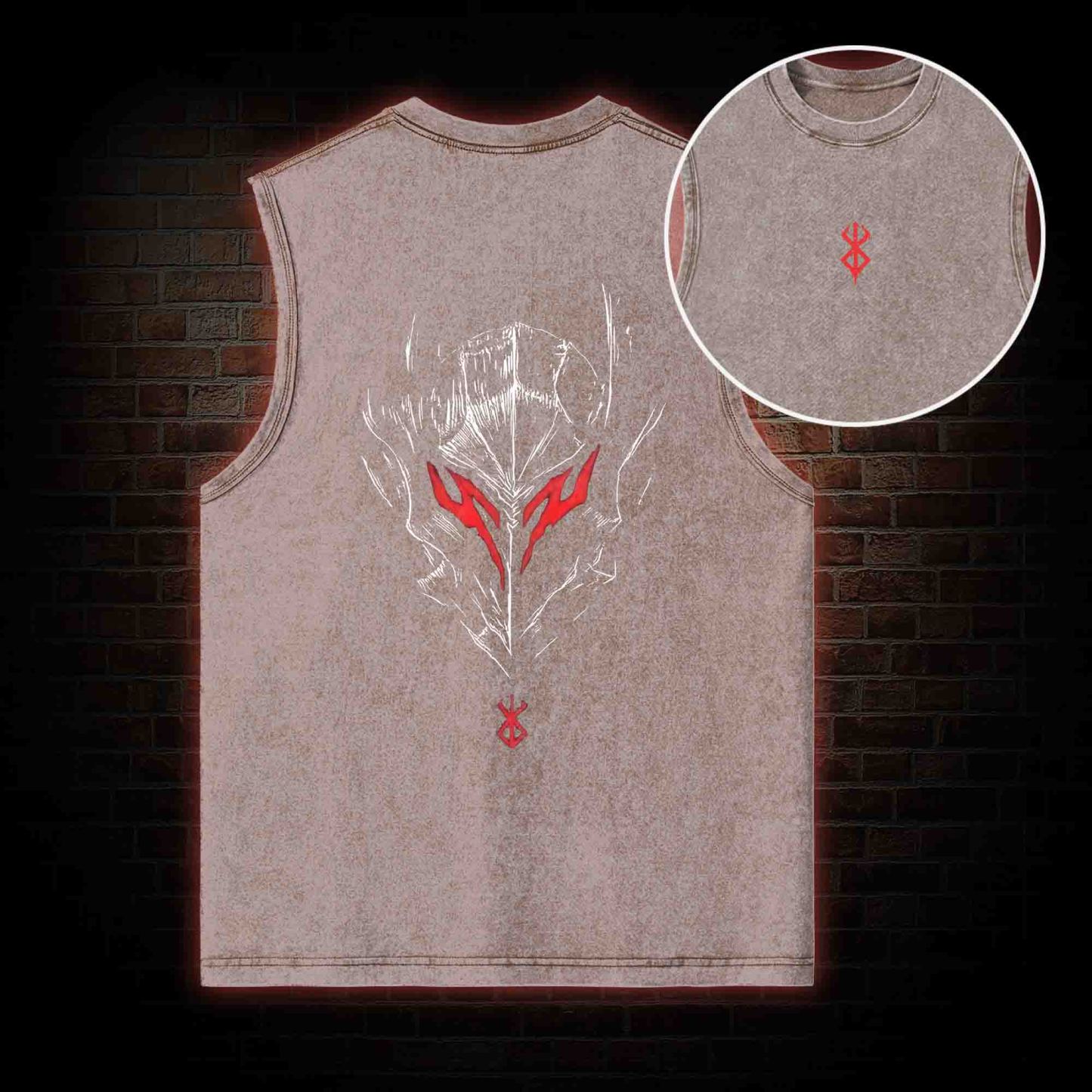Berserker Mask Back Print Washed Tank Top