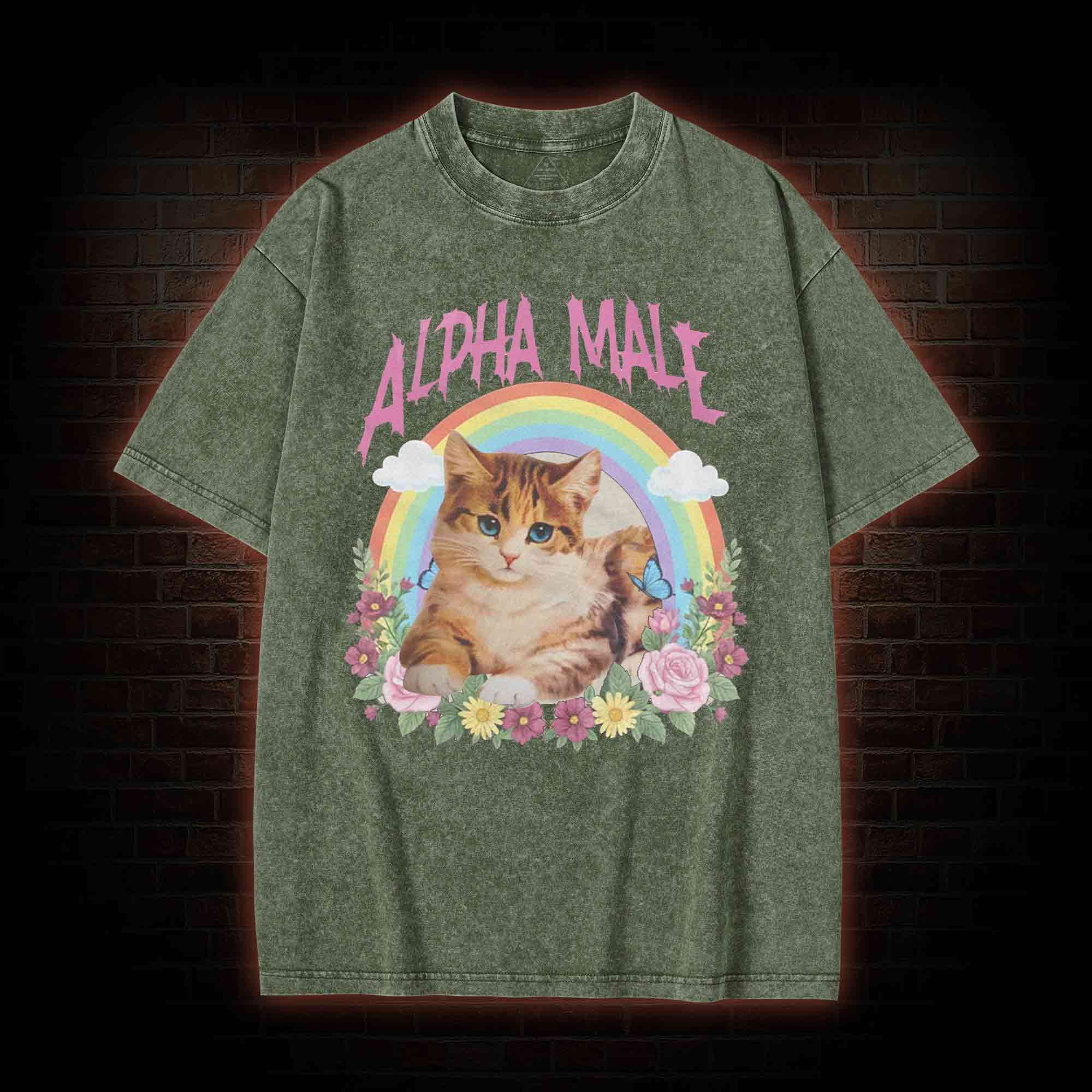 Alpha Male Funny Kitten Washed T-shirt