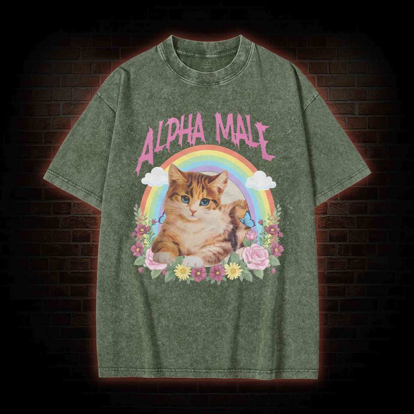Alpha Male Funny Kitten Washed T-shirt