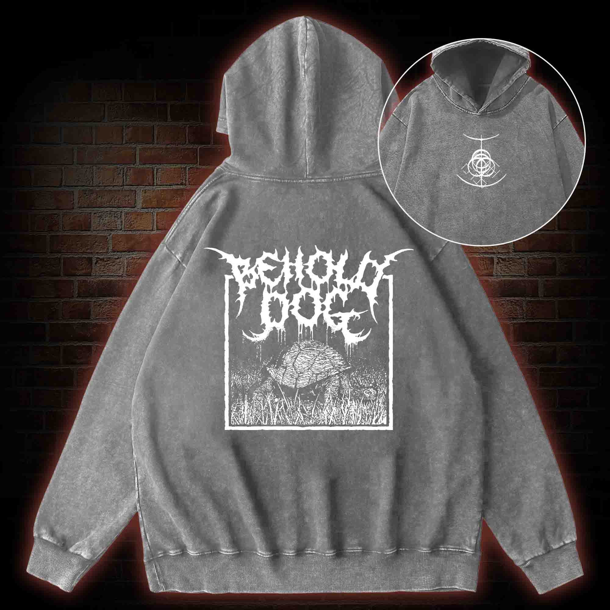 Behold Dog Back Print Washed Hoodie