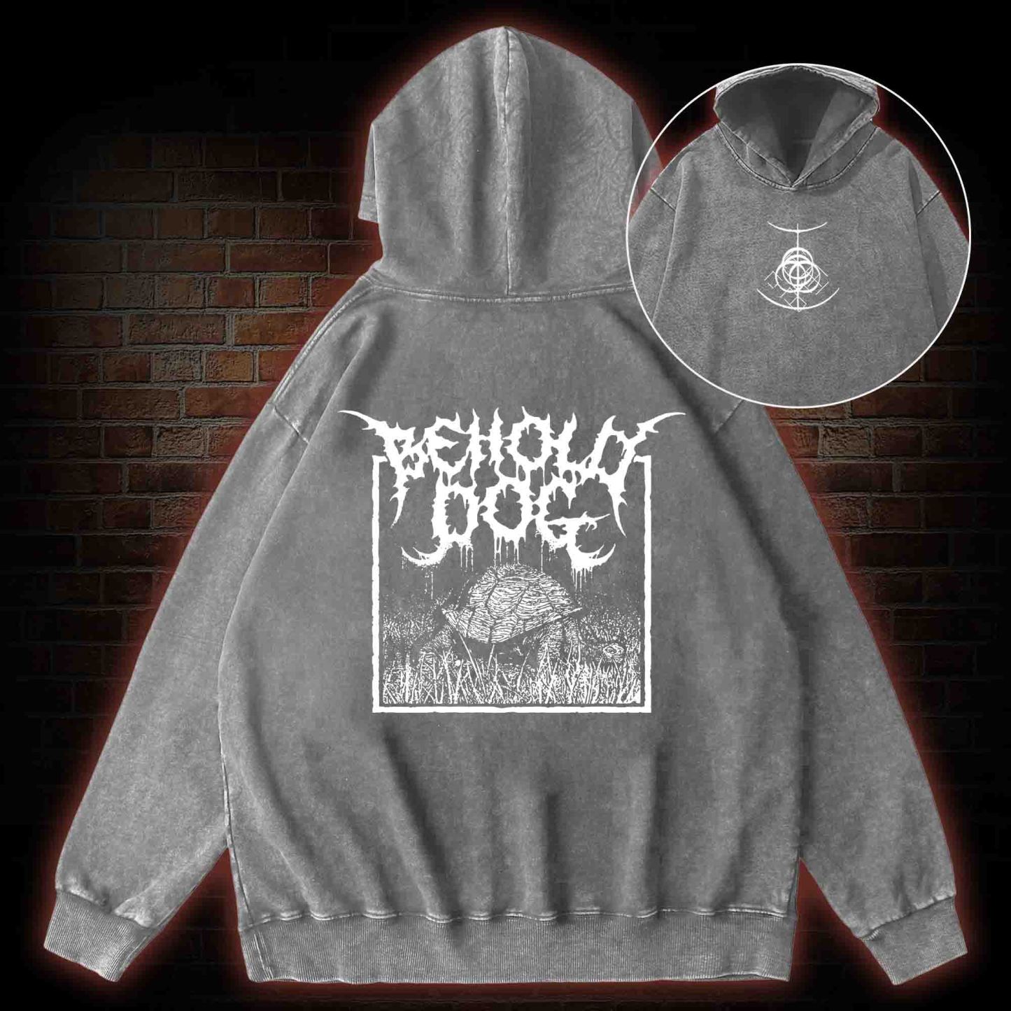 Behold Dog Back Print Washed Hoodie