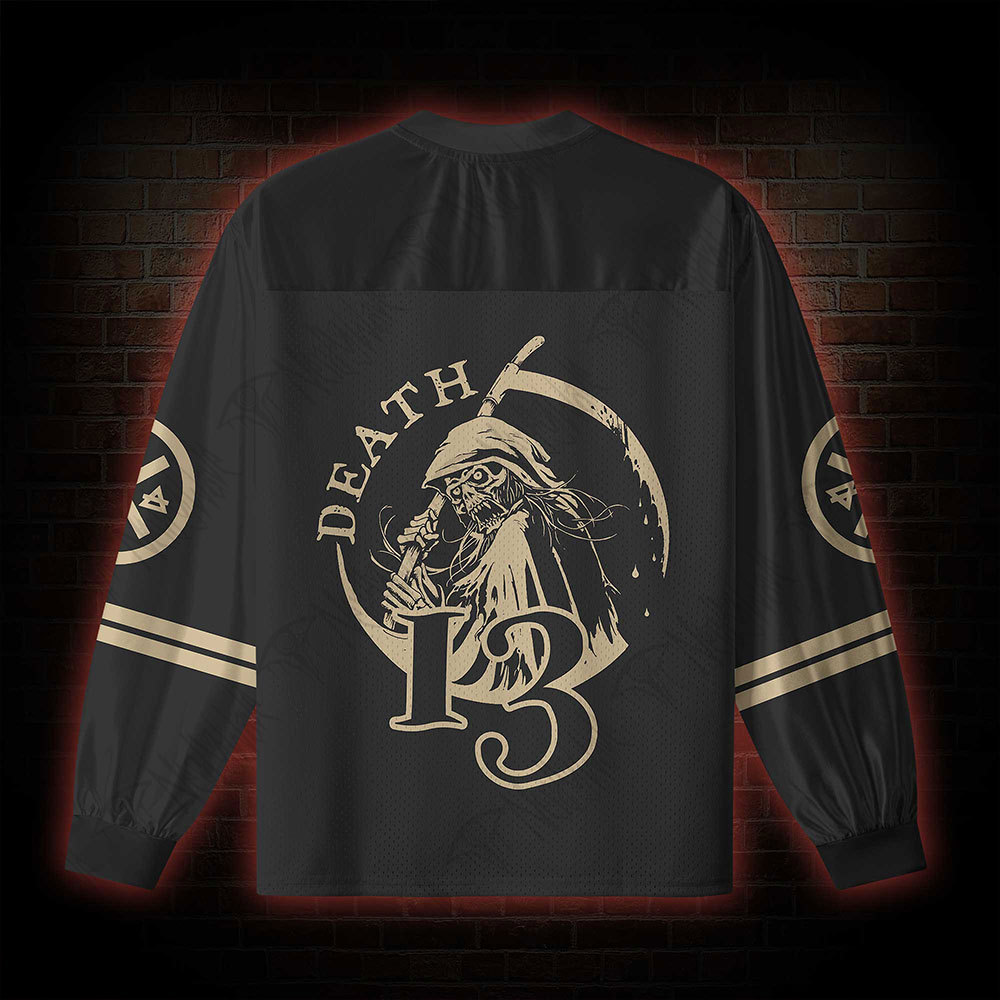 Death in Cloak Tarot Card V-Neck Long Sleeve Jersey