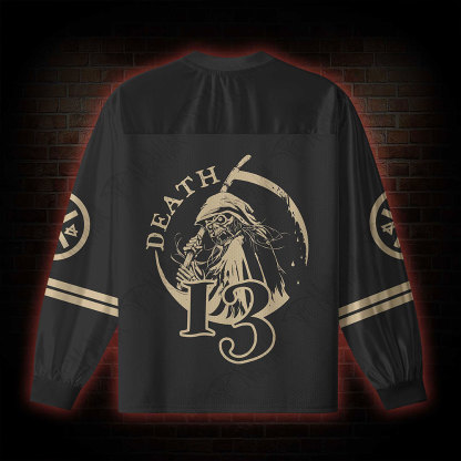 Death in Cloak Tarot Card V-Neck Long Sleeve Jersey