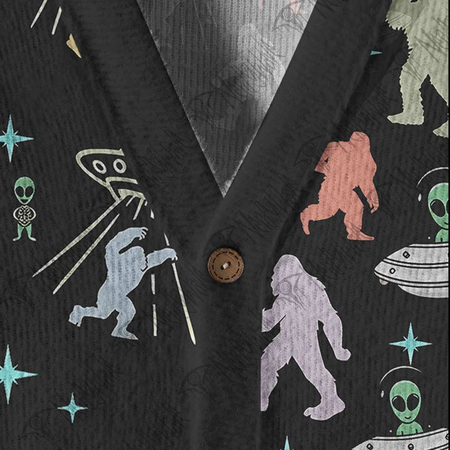Bigfoot and Alien Party Cardigan Sweater