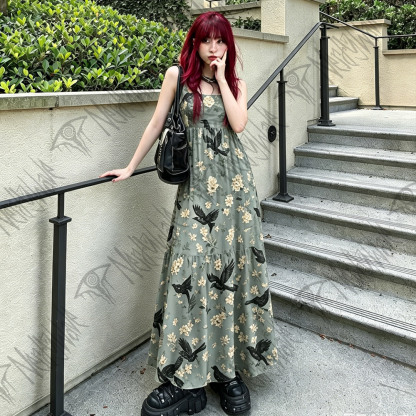 Raven's Requiem Wide Straps Maxi Dress