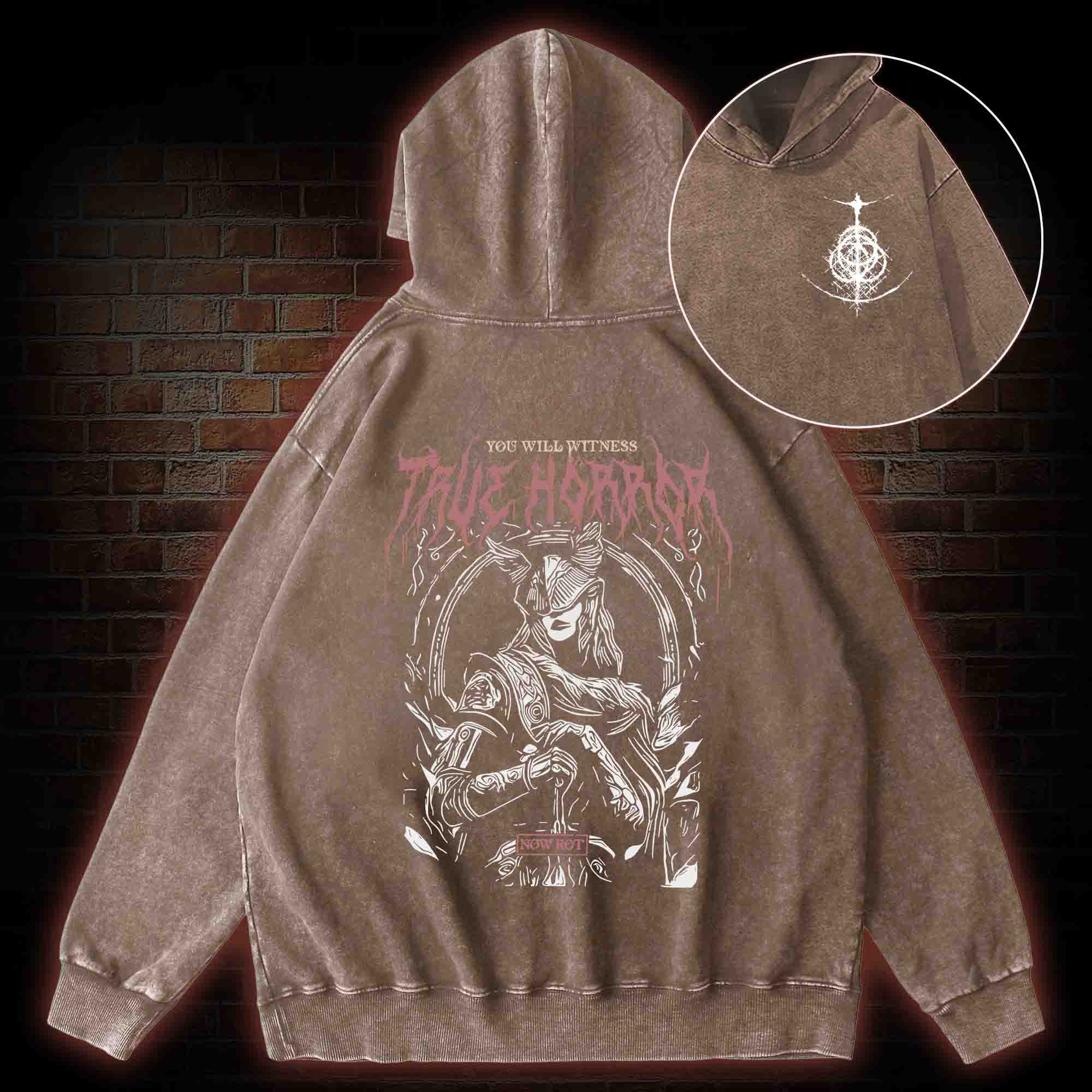 True Horror Back Print Washed Hoodie