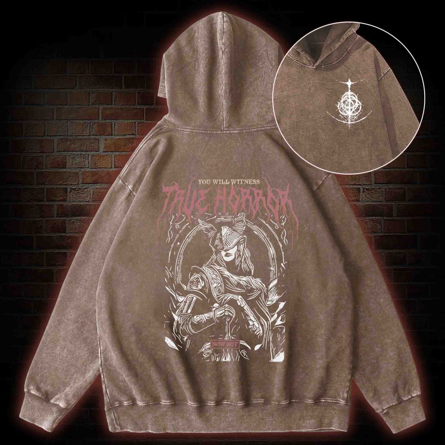 True Horror Back Print Washed Hoodie