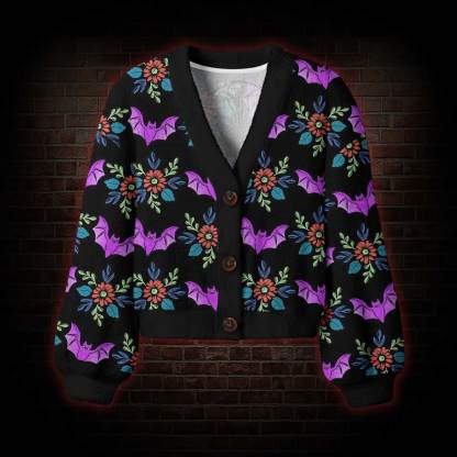 Floral Bat Women's Cardigan Sweater