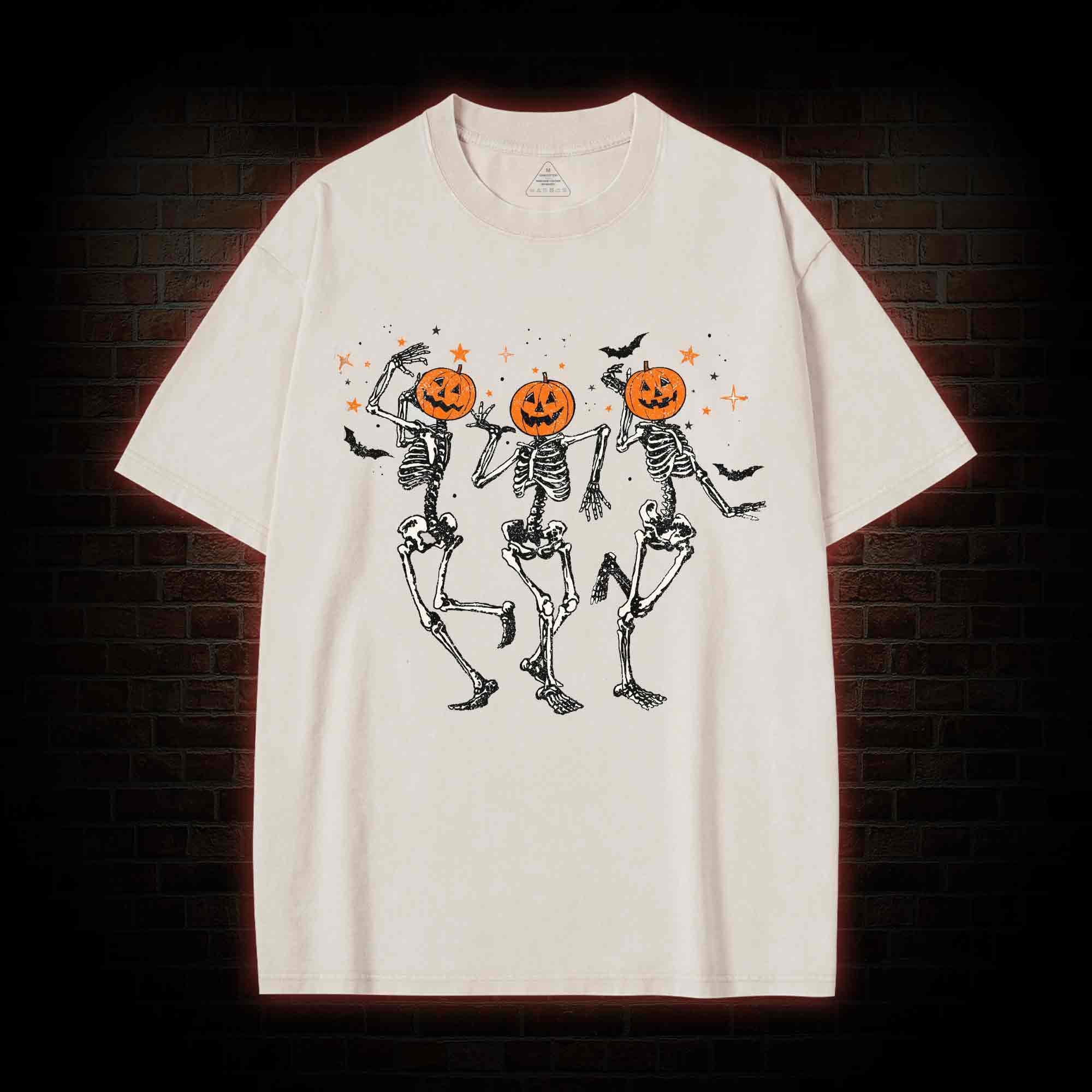  Retro Halloween Dancing Skeletons Washed T-shirt