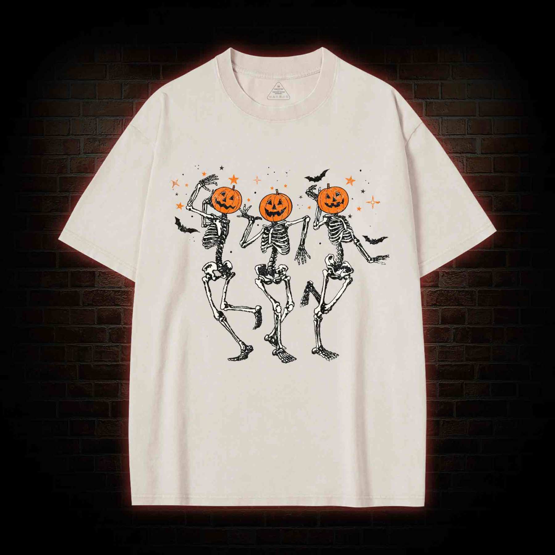  Retro Halloween Dancing Skeletons Washed T-shirt