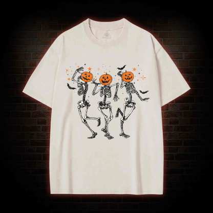  Retro Halloween Dancing Skeletons Washed T-shirt