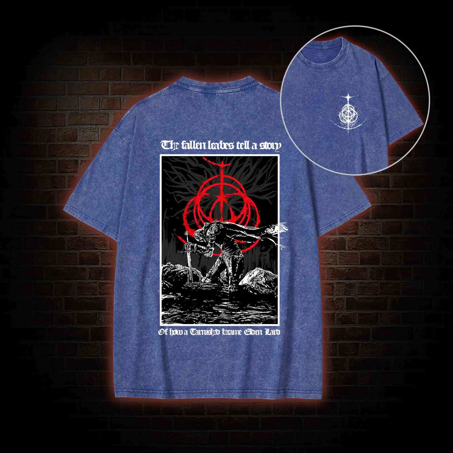 The Fallen Leaves Tell a Story Back Print Washed T-shirt