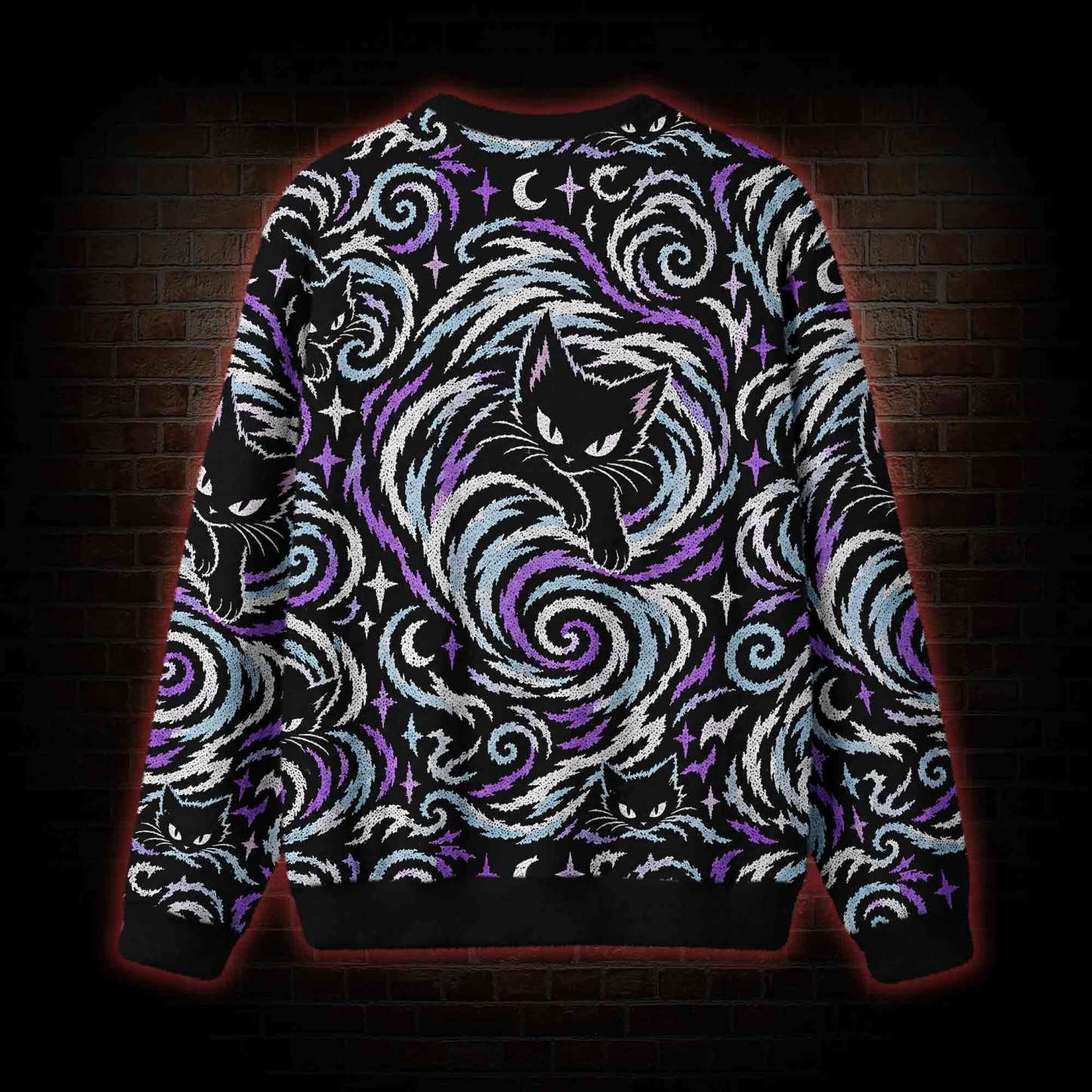 Cosmic Cat Swirl Ugly Sweatshirts