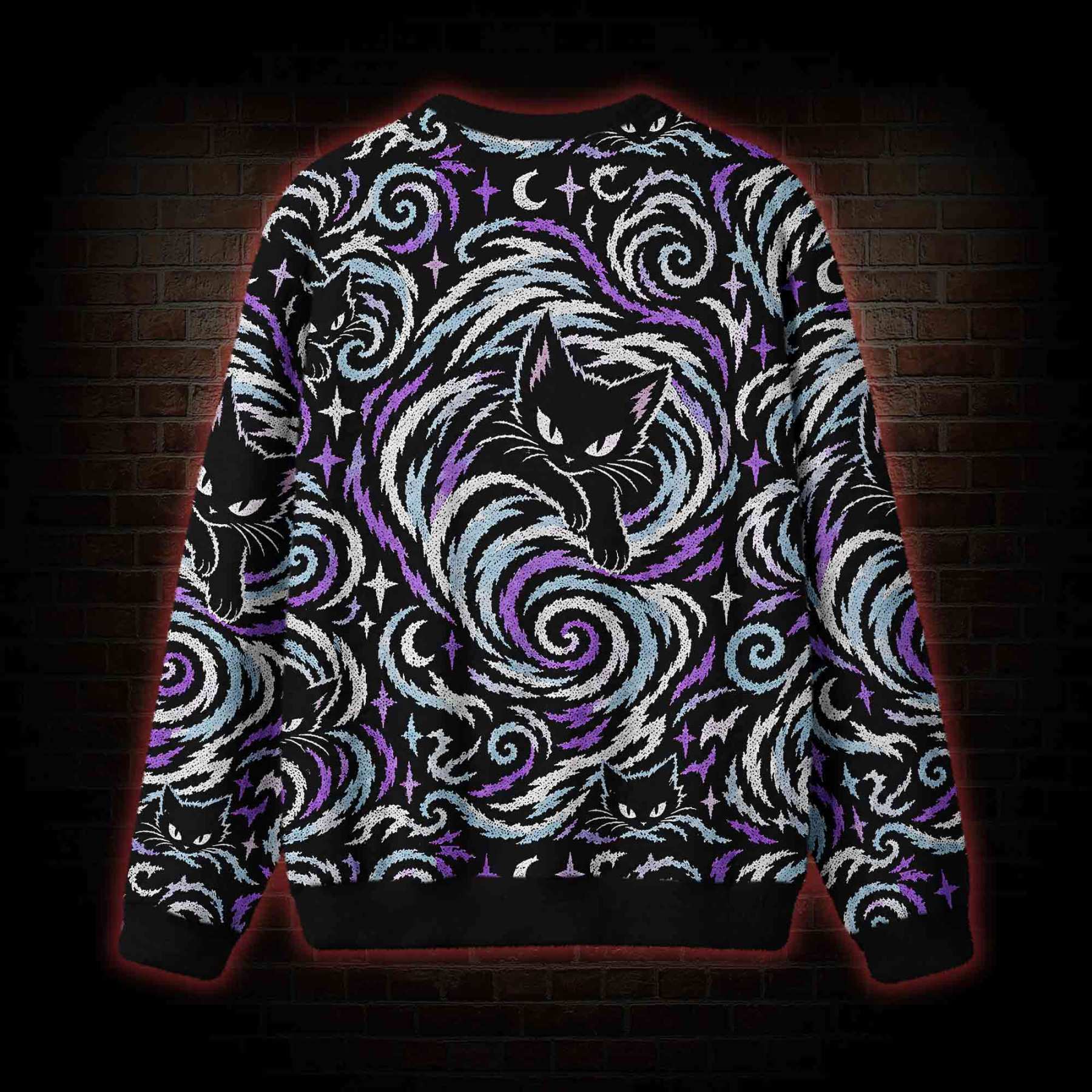 Cosmic Cat Swirl Ugly Sweatshirts
