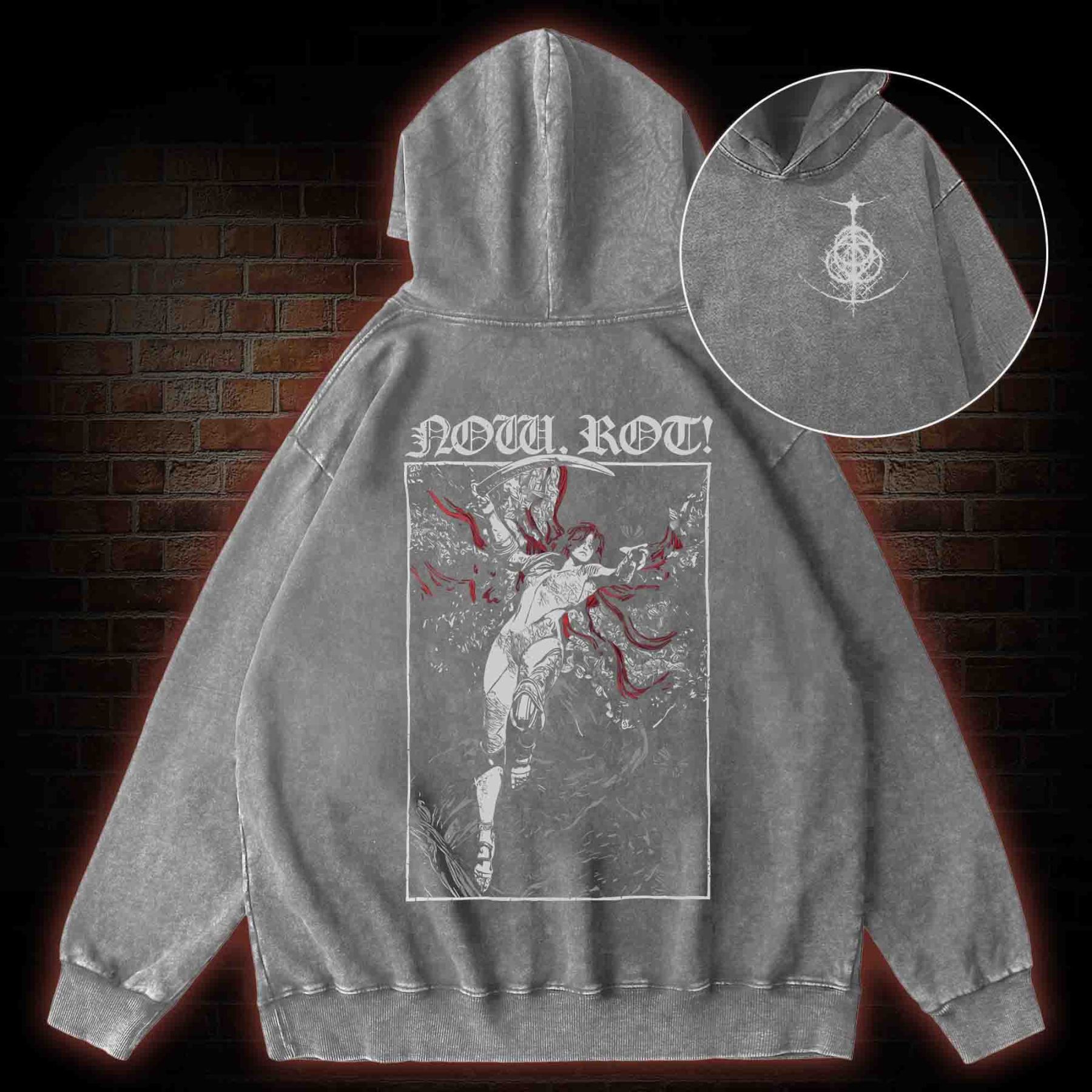 Now Rot Back Print Washed Hoodie
