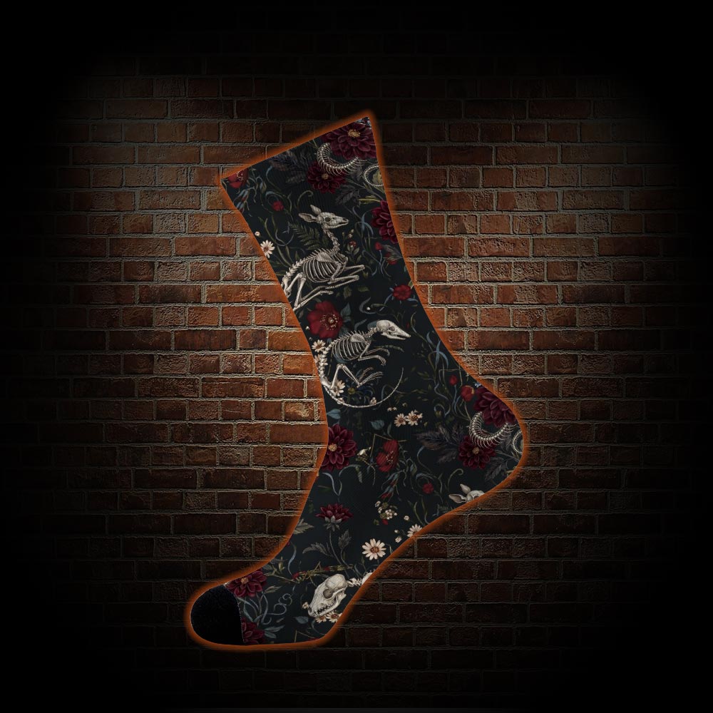 Animal Skeletons and Red Flowers Socks