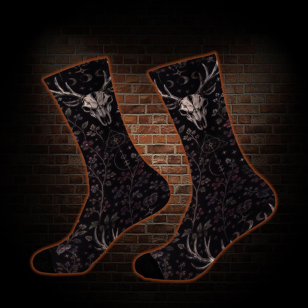 Occult Forest Stag Skull Floral Socks