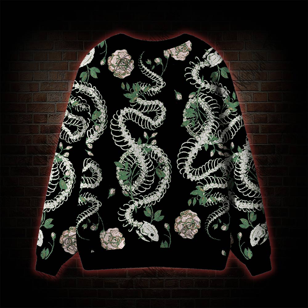 Flowers and Snake Skeleton Cardigan Sweater
