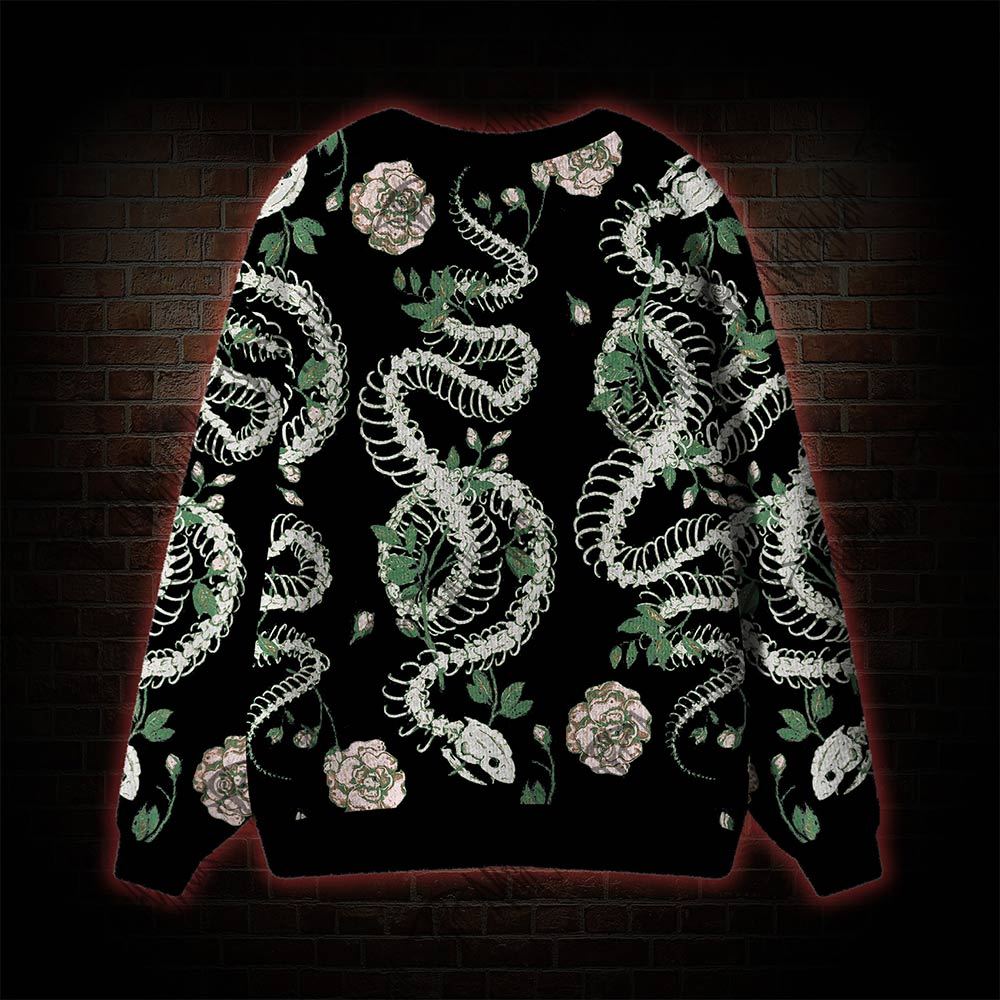 Flowers and Snake Skeleton Cardigan Sweater