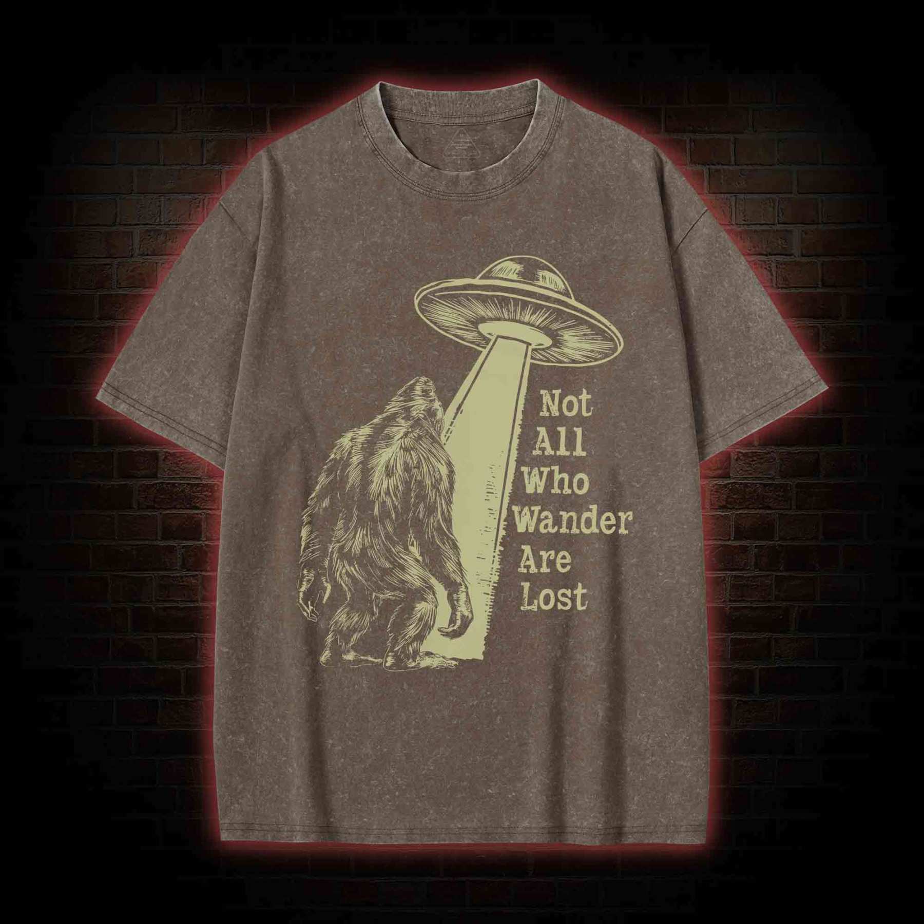 Not All Who Wander Are Lost Bigfoot UFO Washed T-shirt