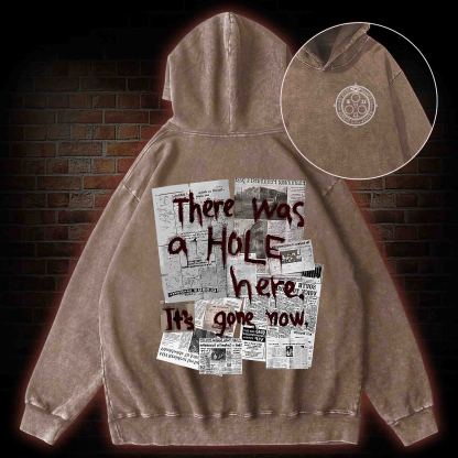 There Was a Hole Back Print Washed Hoodie
