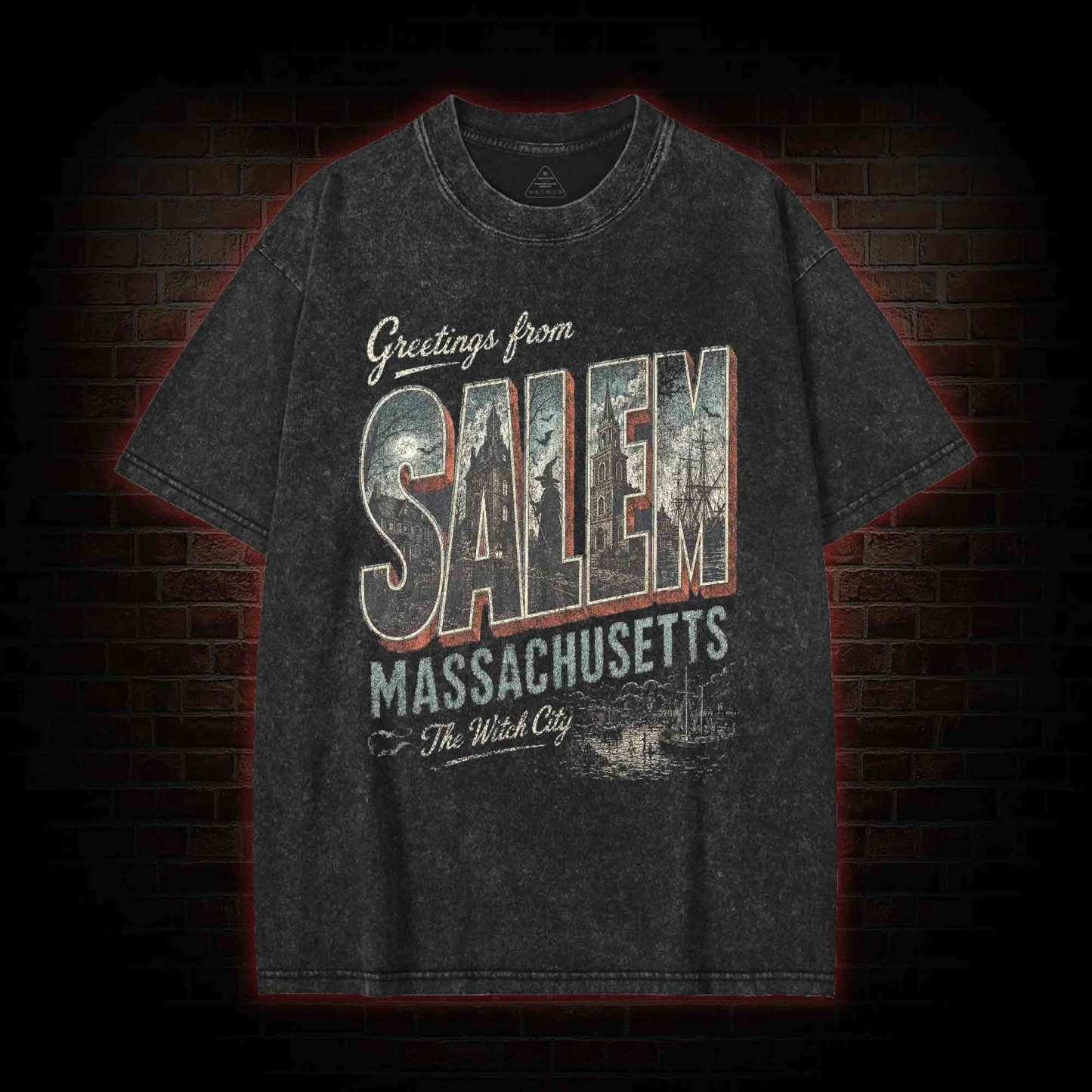 Greetings From Salem Salem Massachusetts Graphic Washed T-shirt