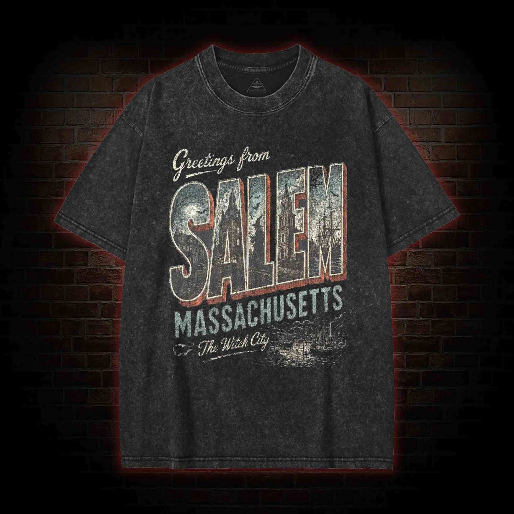 Greetings From Salem Salem Massachusetts Graphic Washed T-shirt