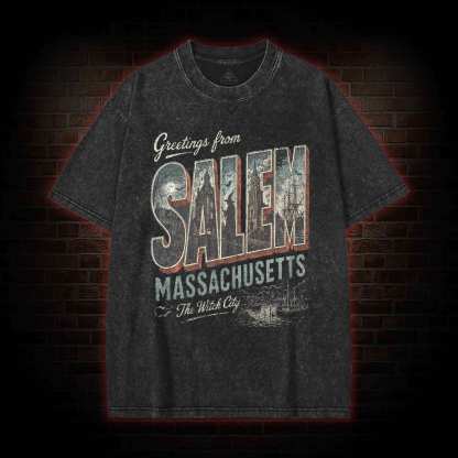 Greetings From Salem Salem Massachusetts Graphic Washed T-shirt