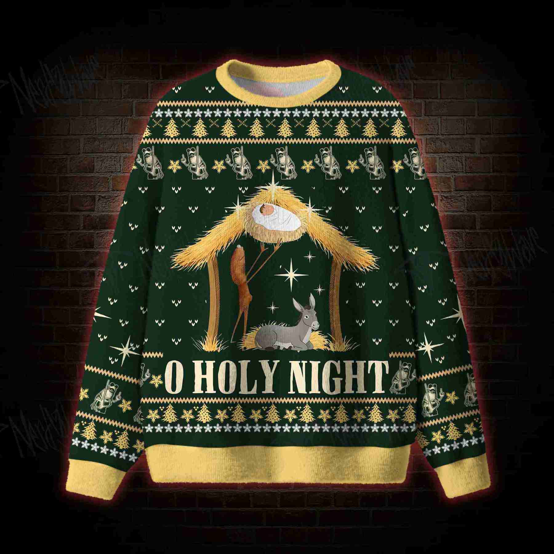 O Holy Night Skeleton Ugly Sweatshirts