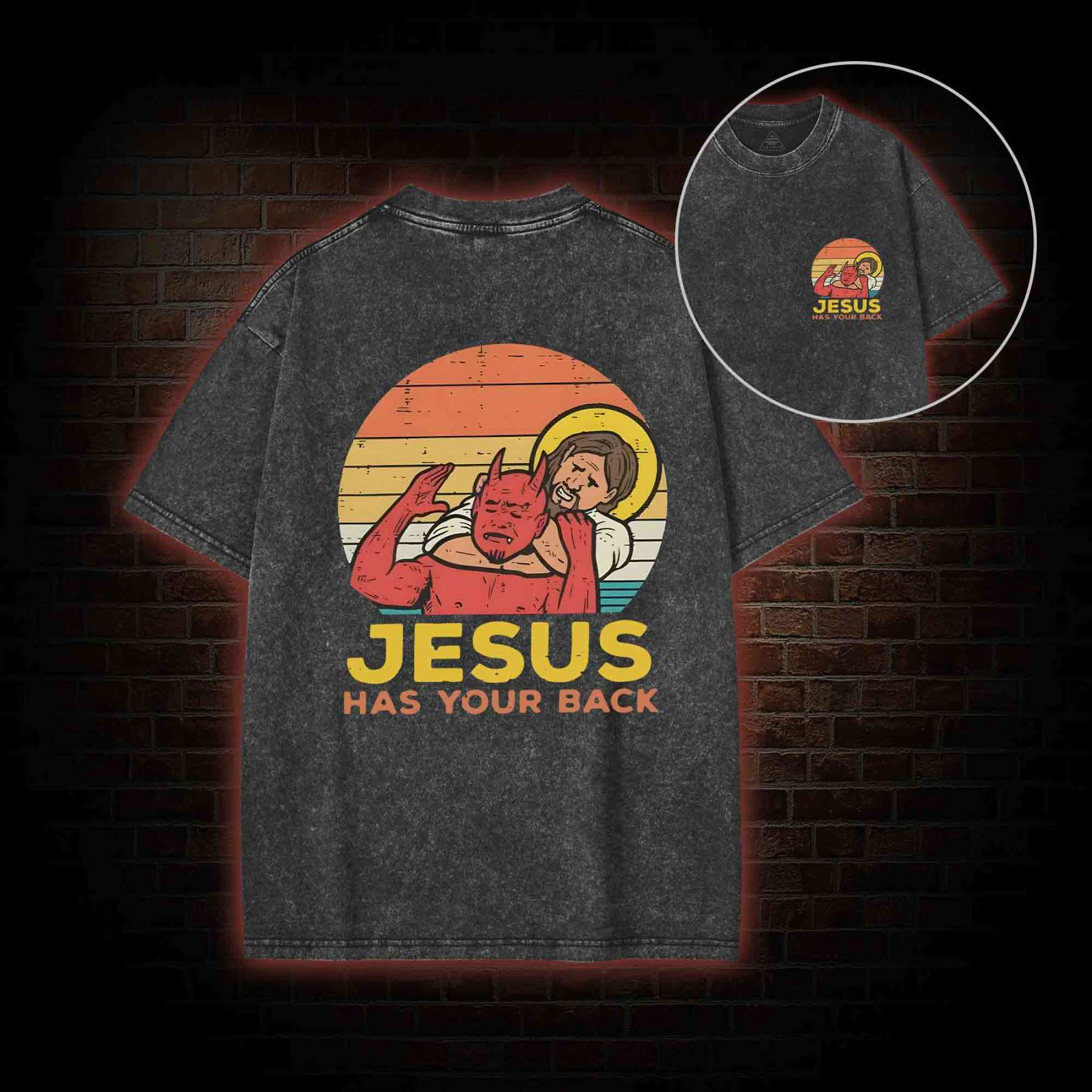Jesus Has Your Back Back Print Washed T-shirt