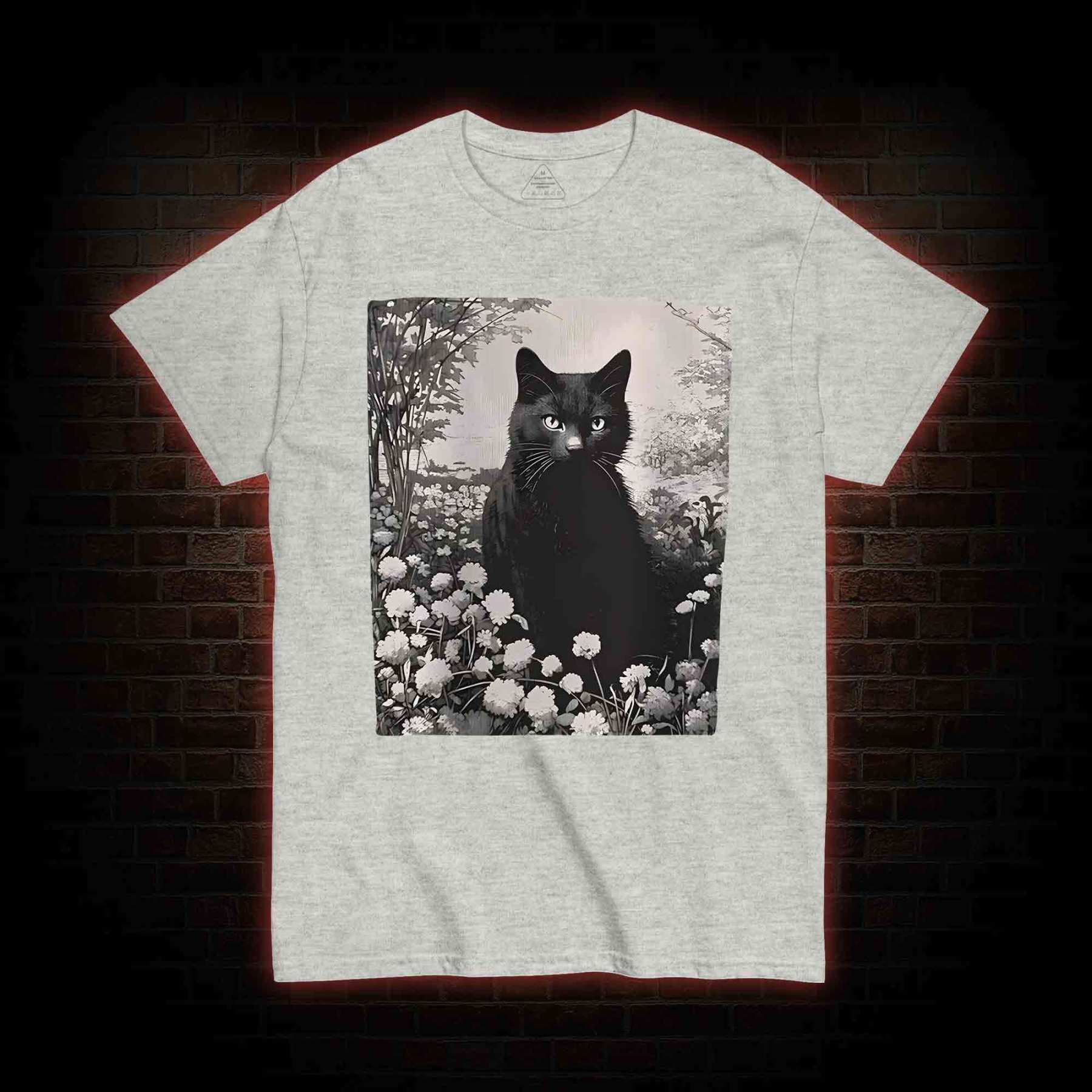 Black Cat in Garden T-shirt