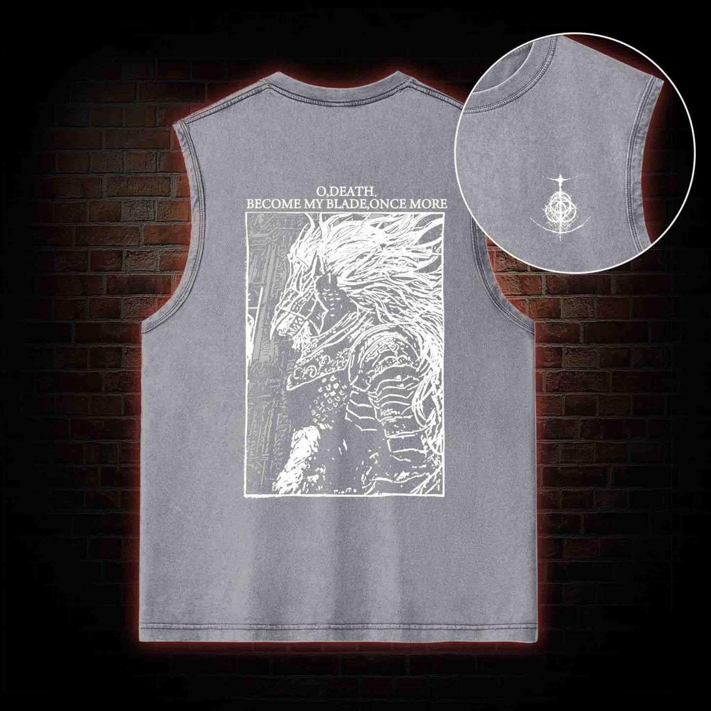 The Black Blade Back Print Washed Tank Top