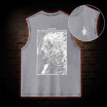 The Black Blade Back Print Washed Tank Top