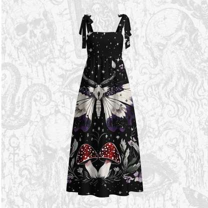 Moth and Mushrooms Tie Shoulder Maxi Dress