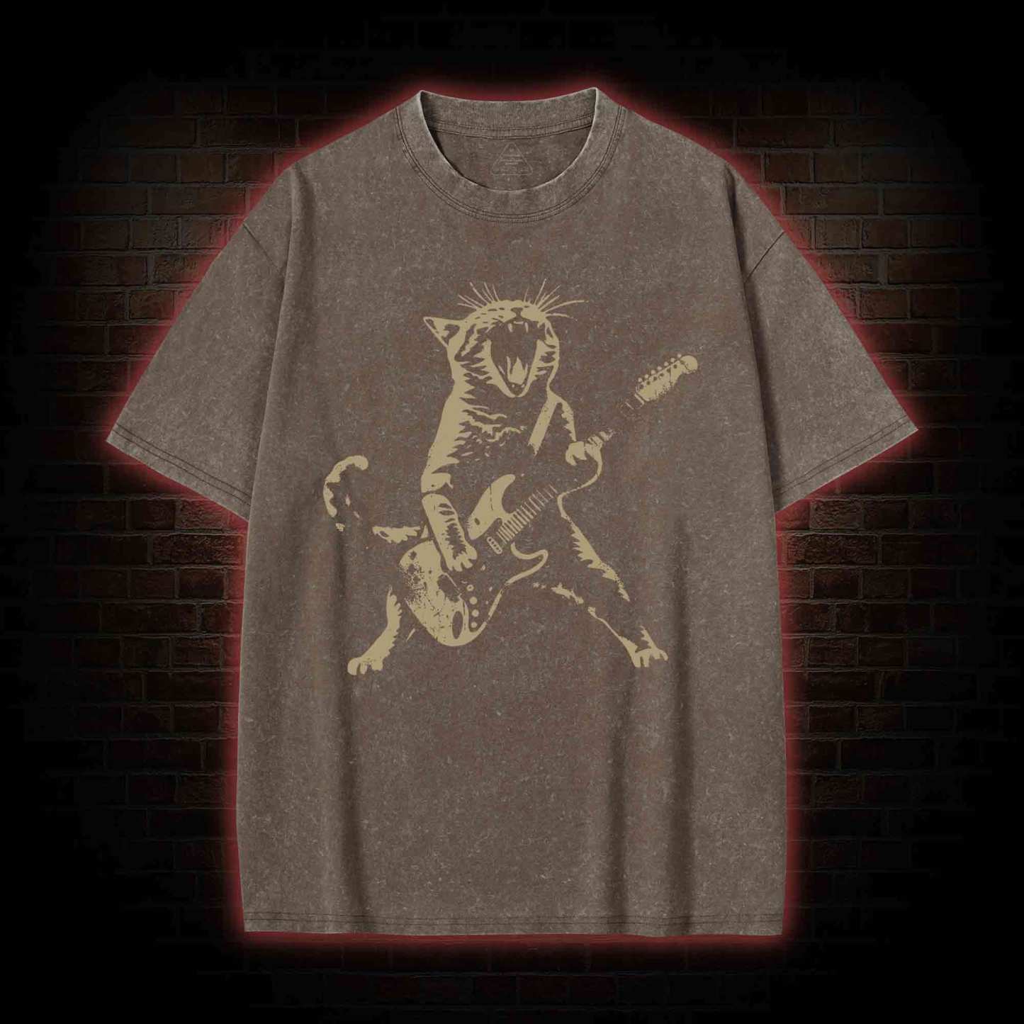 Rock Cat Playing Guitar Washed T-shirt