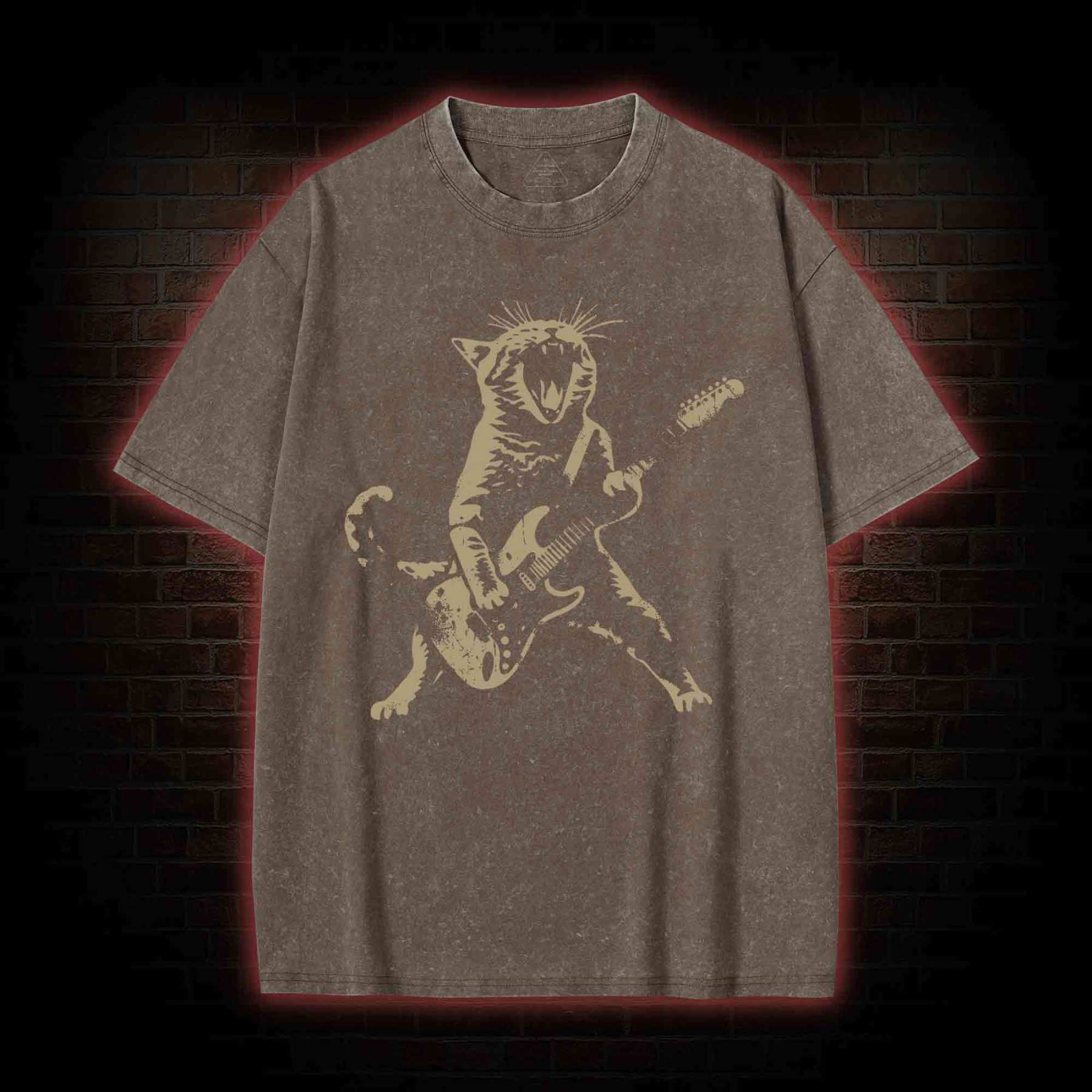 Rock Cat Playing Guitar Washed T-shirt