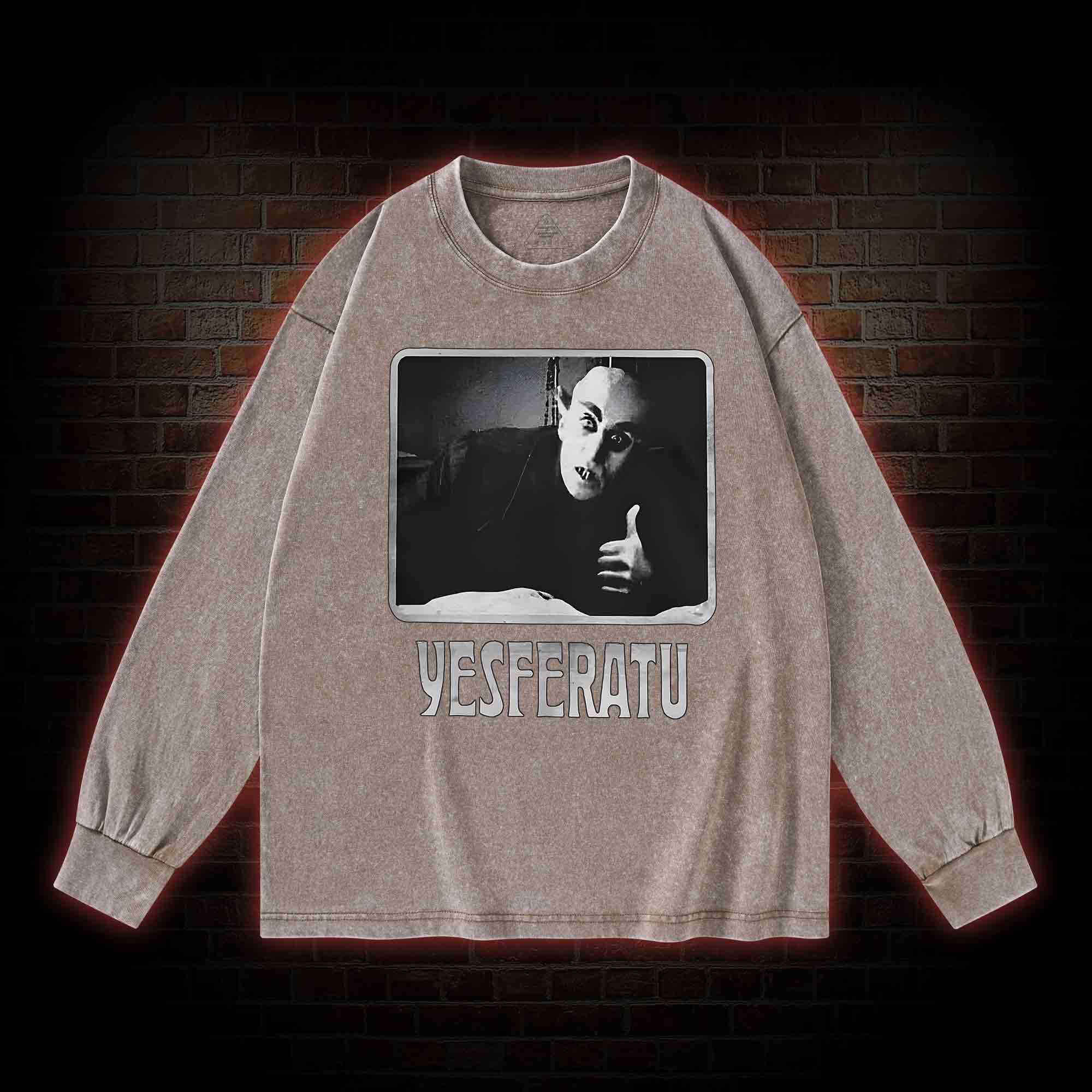 Yesferatu Funny Horror Retro Washed Long-Sleeve T-shirt