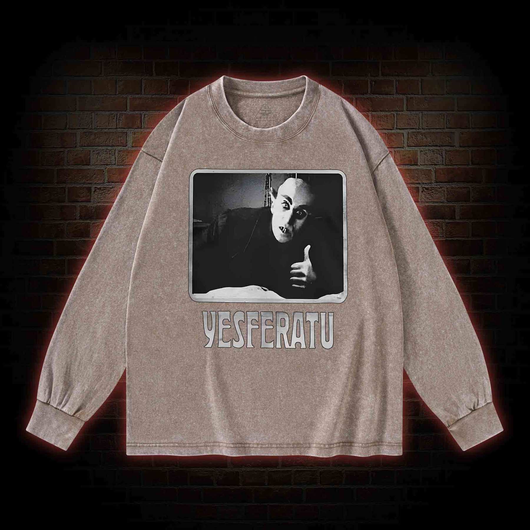 Yesferatu Funny Horror Retro Washed Long-Sleeve T-shirt