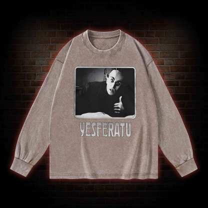 Yesferatu Funny Horror Retro Washed Long-Sleeve T-shirt