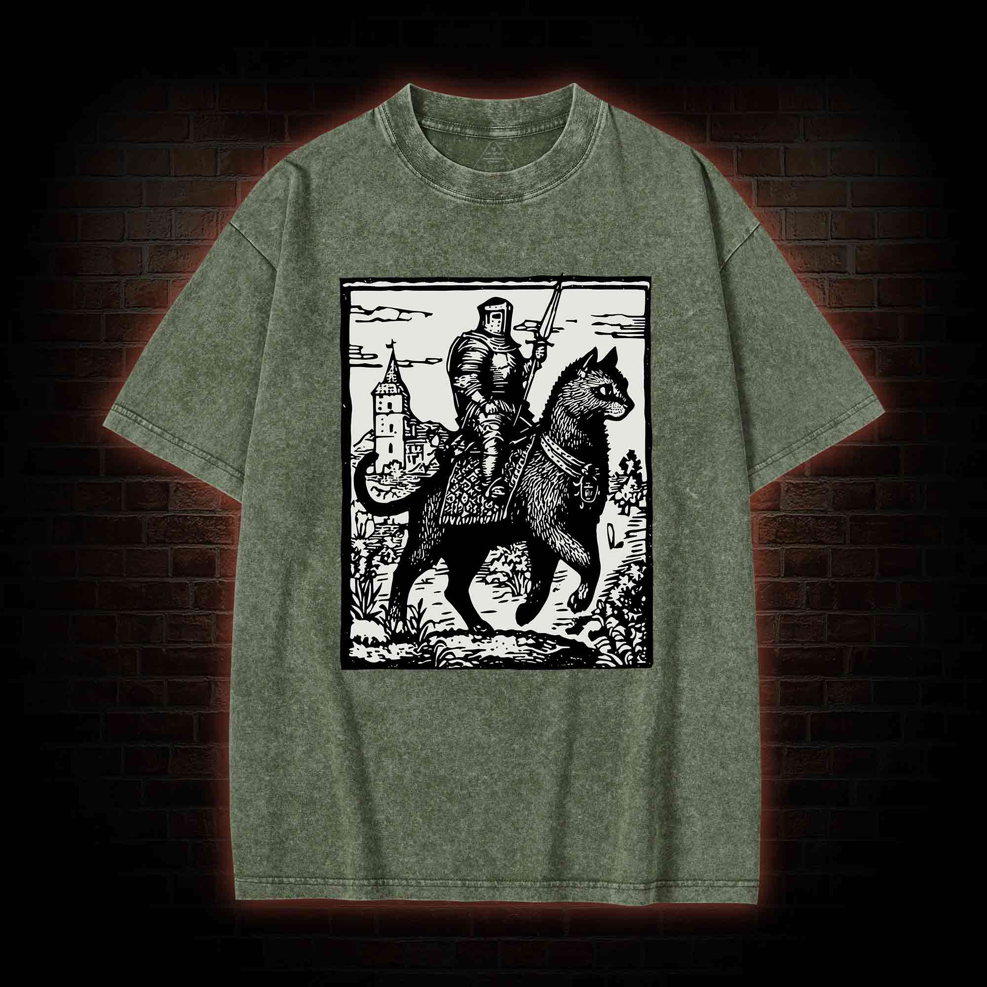 Knight Cat Rider Washed T-shirt