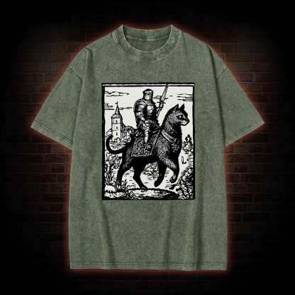 Knight Cat Rider Washed T-shirt