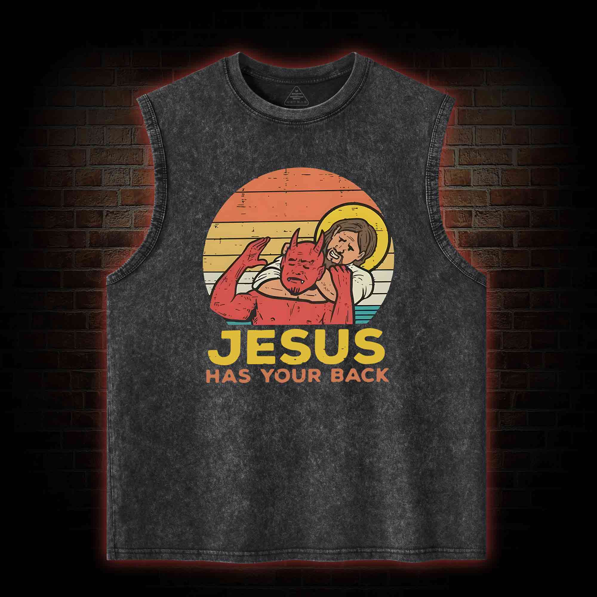 Jesus Has Your Back Washed Tank Top