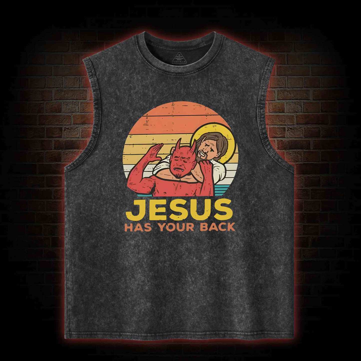 Jesus Has Your Back Washed Tank Top