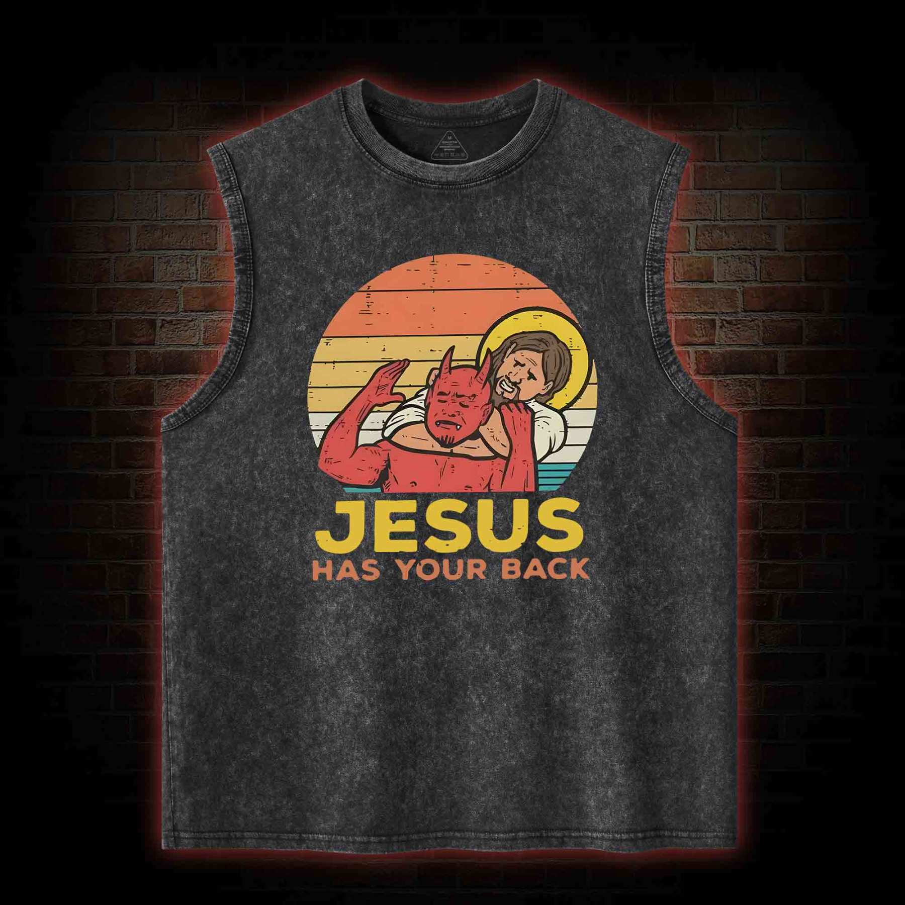 Jesus Has Your Back Washed Tank Top