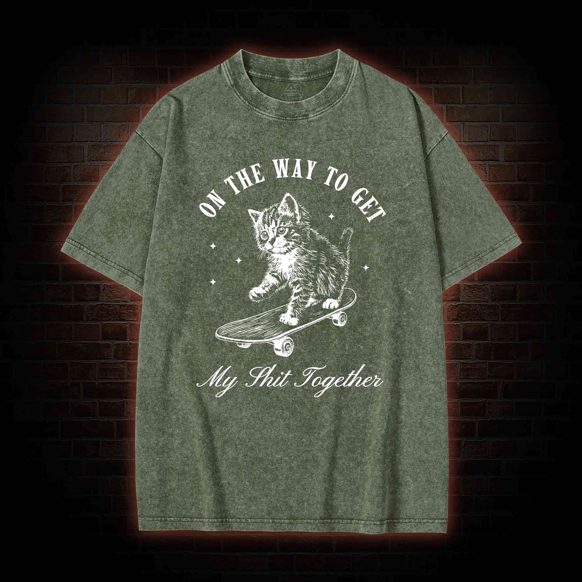 On My Way Cat Washed T-shirt